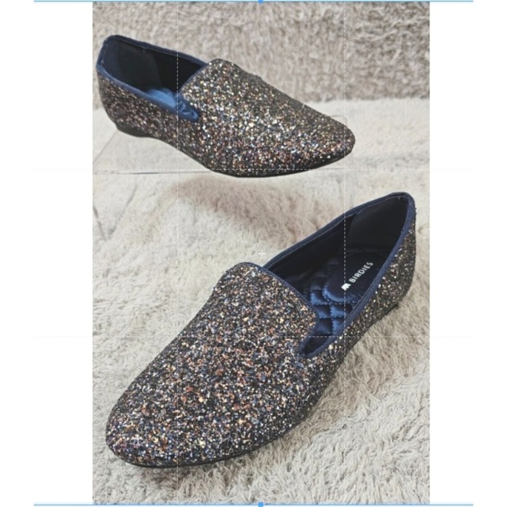 Birdies The Starling Loafers Navy Multi Glitter Smoking Slippers Womens 6 Exc